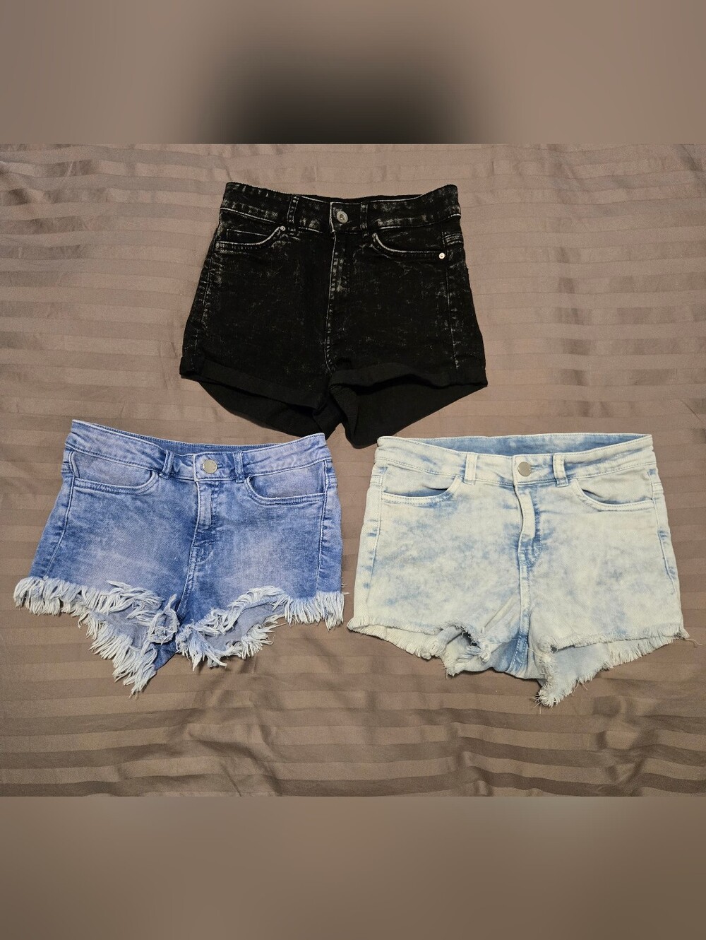 H&M Black, Light Blue & Medium Blue Denim Shorts Bundle Of 3